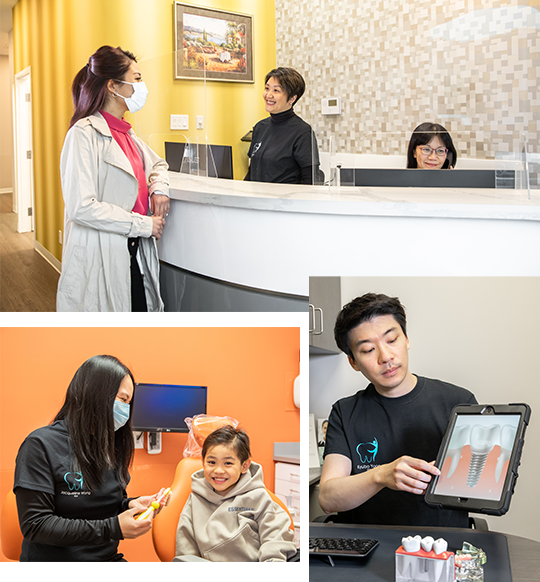 A collage of 3 photos showing Markham Dental staff with patients.