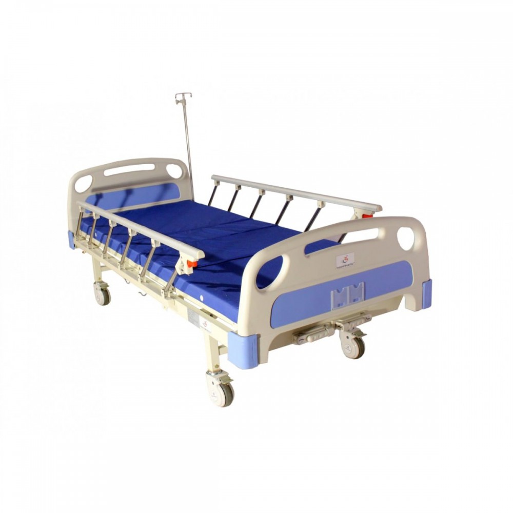 HEALTHCARE PLAIN HOSPITAL BED ABS PANEL SIDE RAILING WITH MATTRESS AND WHEEL