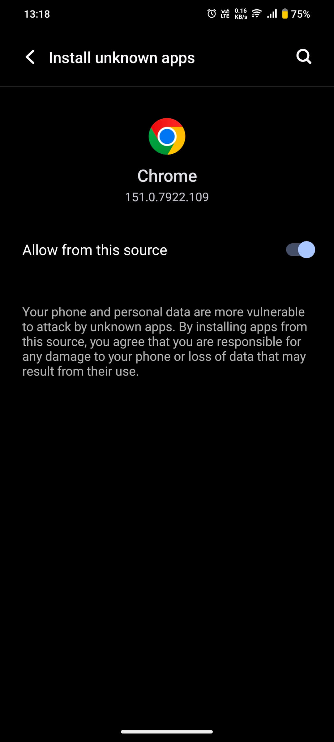 Enable unknown sources settings screen
