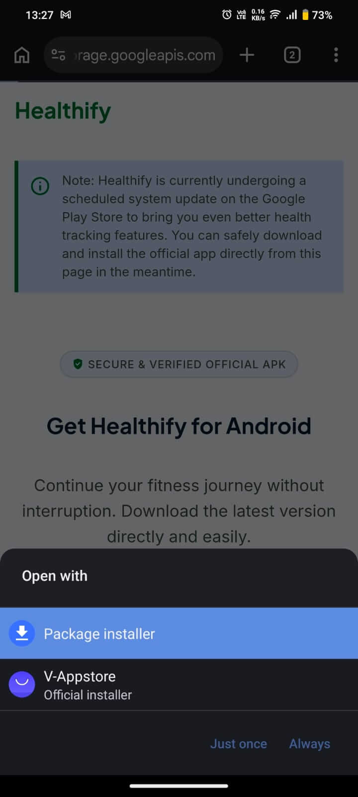 Select default App installer option screen