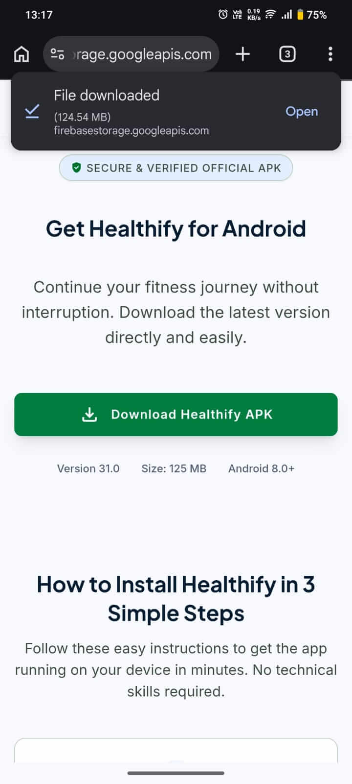 Open downloaded file notification