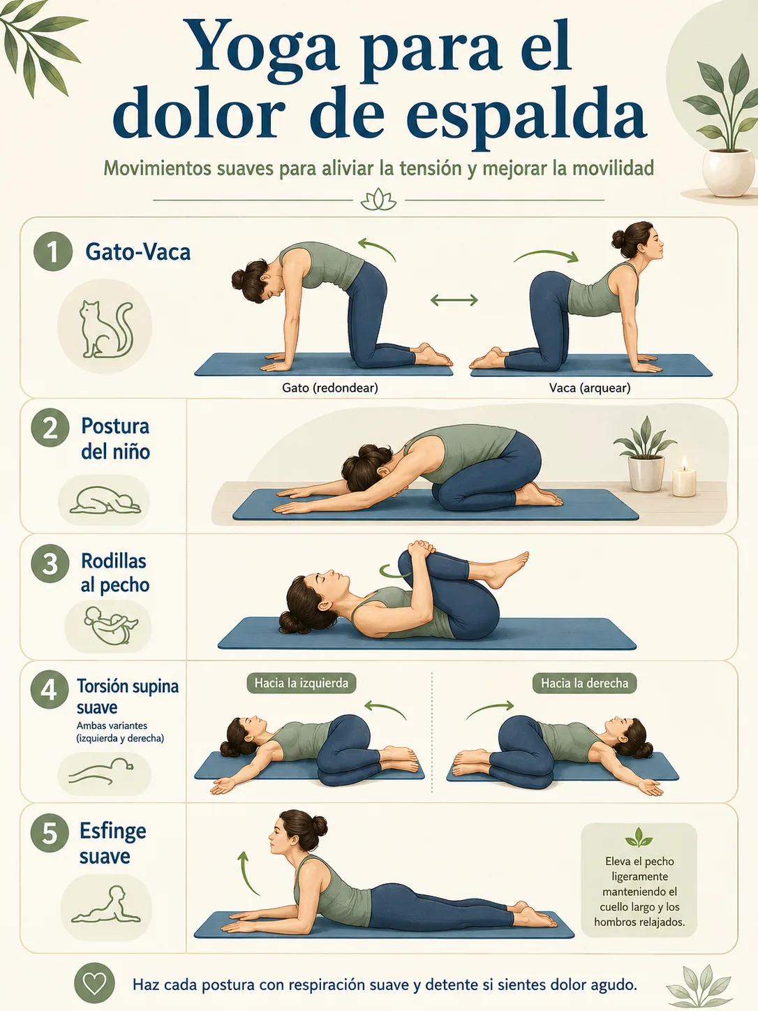 Sesión de yoga para dolor de espalda, principiantes