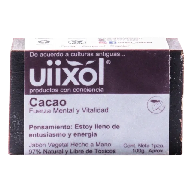 JABON ARTESANAL NATURAL CACAO FUERZA MENTAL Y VITALIDAD (UIIXOL) 100 G