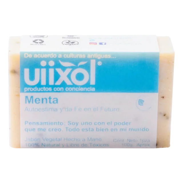 JABON ARTESANAL NATURAL MENTA-AUMENTA EL AUTOESTIMA Y DA FE EN EL FUTURO (UIIXOL) 100 G
