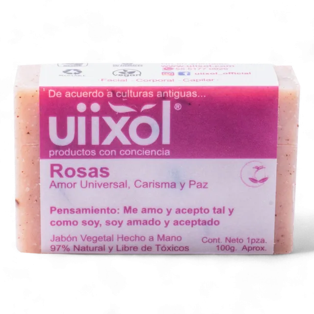 JABON ARTESANAL NATURAL ROSAS ATRAE AMOR UNIVERSAL GENERA CARISMA Y PAZ (UIIXOL) 100 G