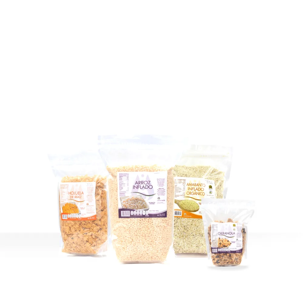 Cereales Saludables (Hojuela de maiz, Arroz inflado, Okranola, Amaranto Inflado)