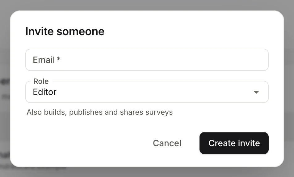 The Invite someone dialog with an email address and a role
