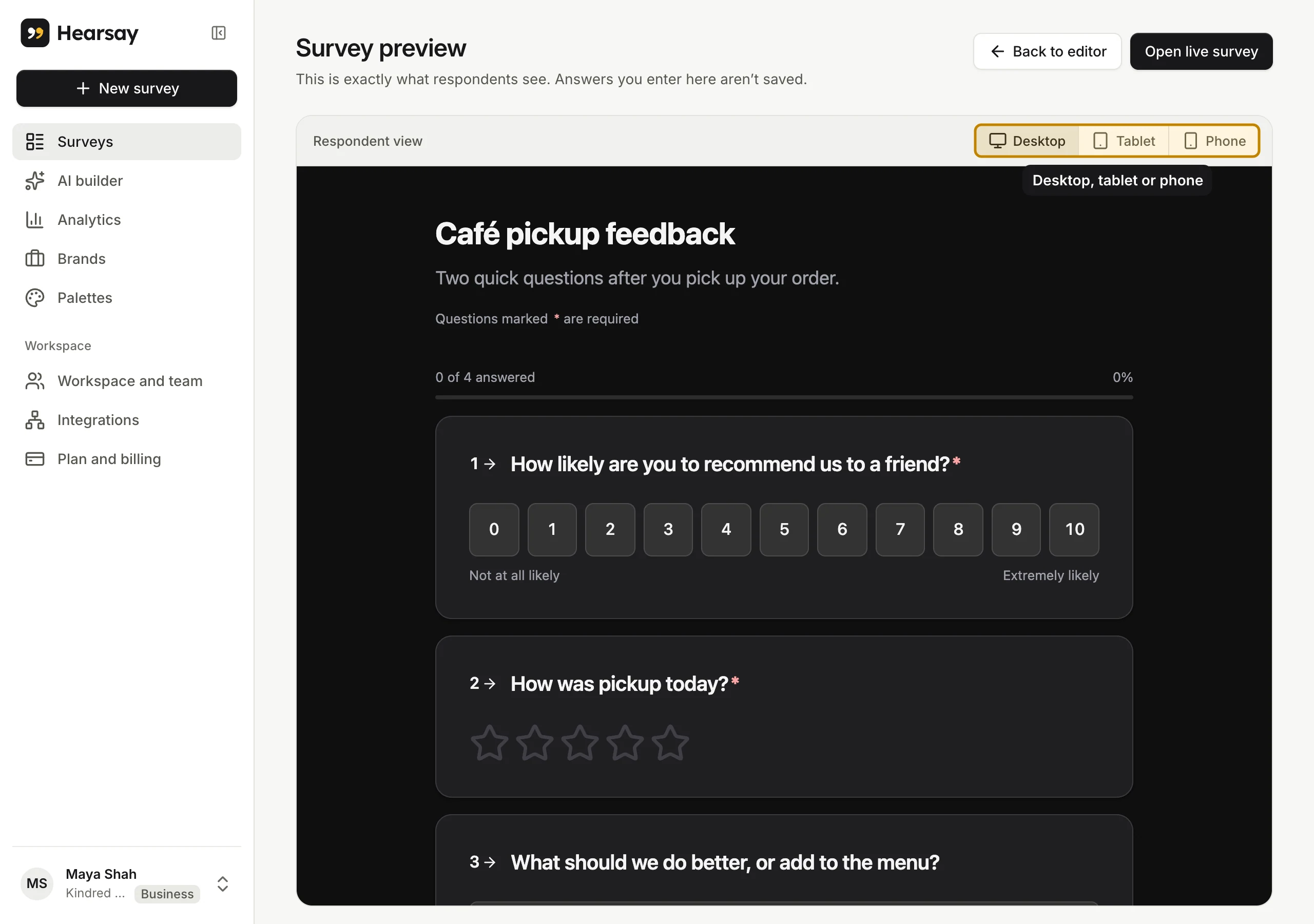 The café survey as customers see it