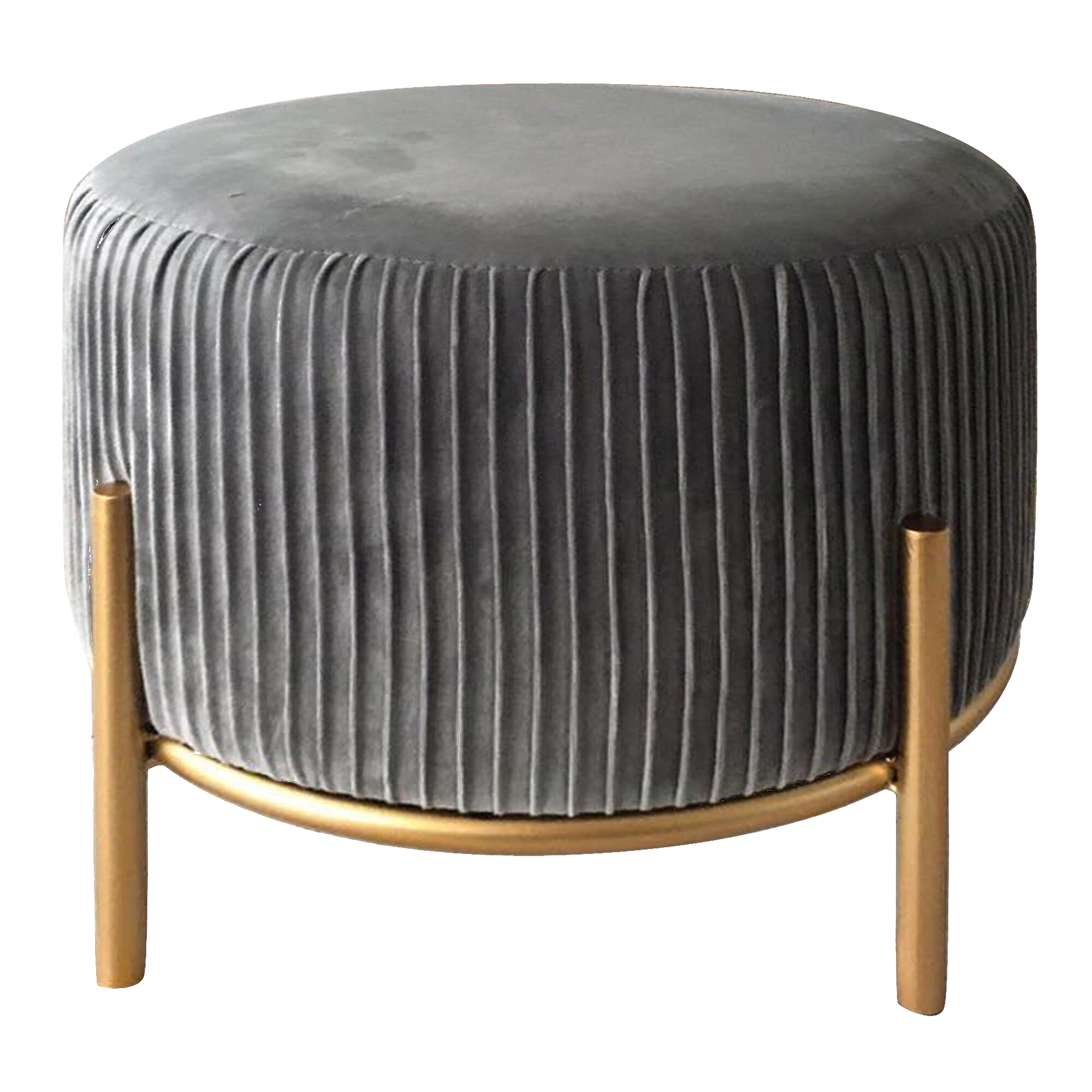 Anniston Round Pleated Velvet Upholstered Stool