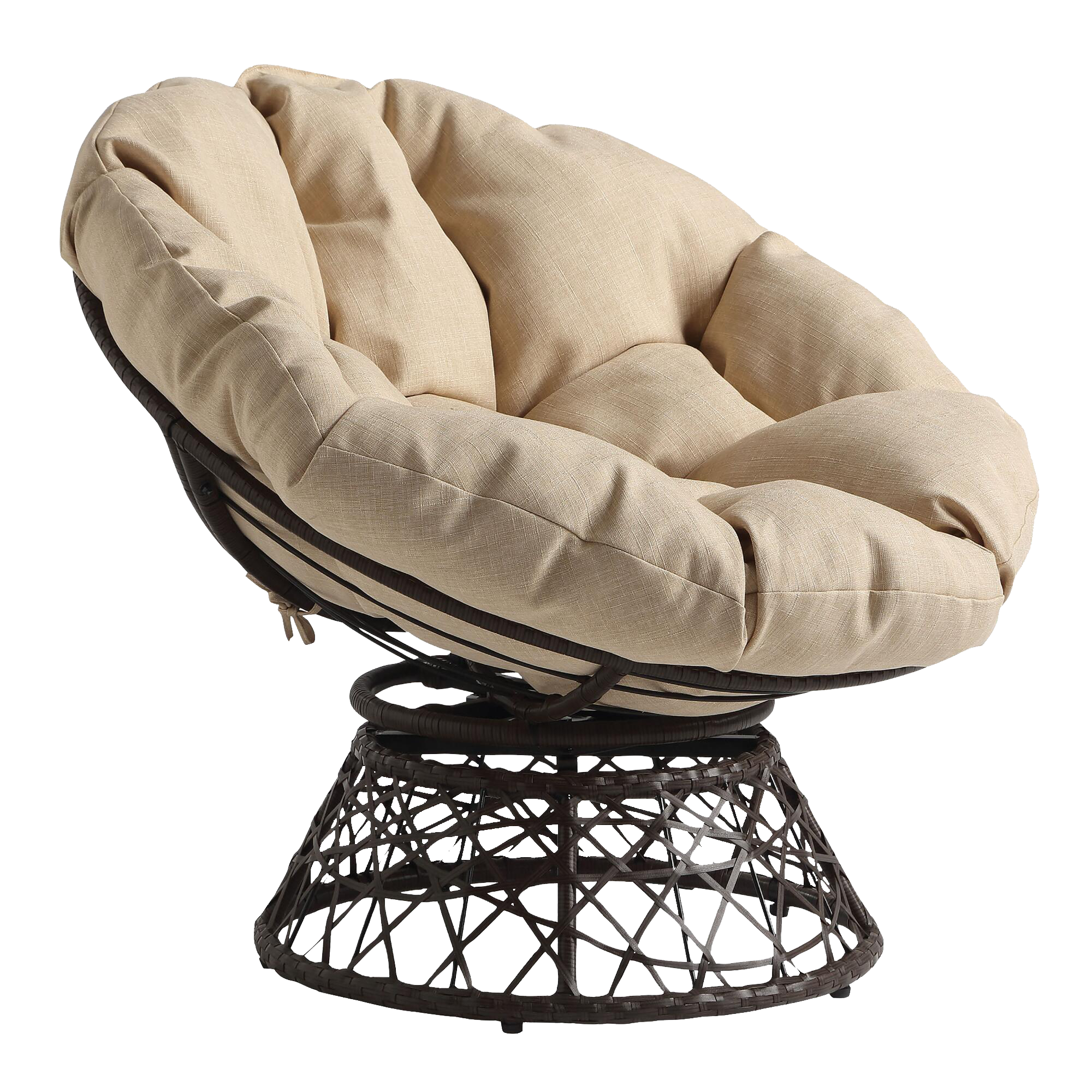 Brown Wicker Swivel Papasan Chair With Cushion