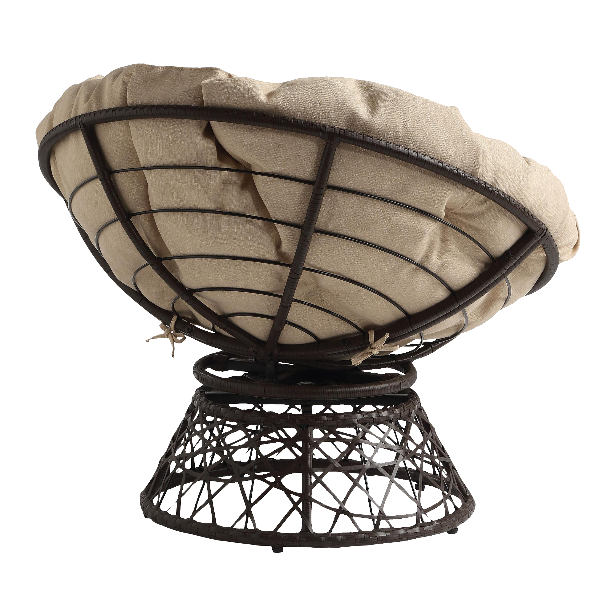 Brown Wicker Swivel Papasan Chair With Cushion