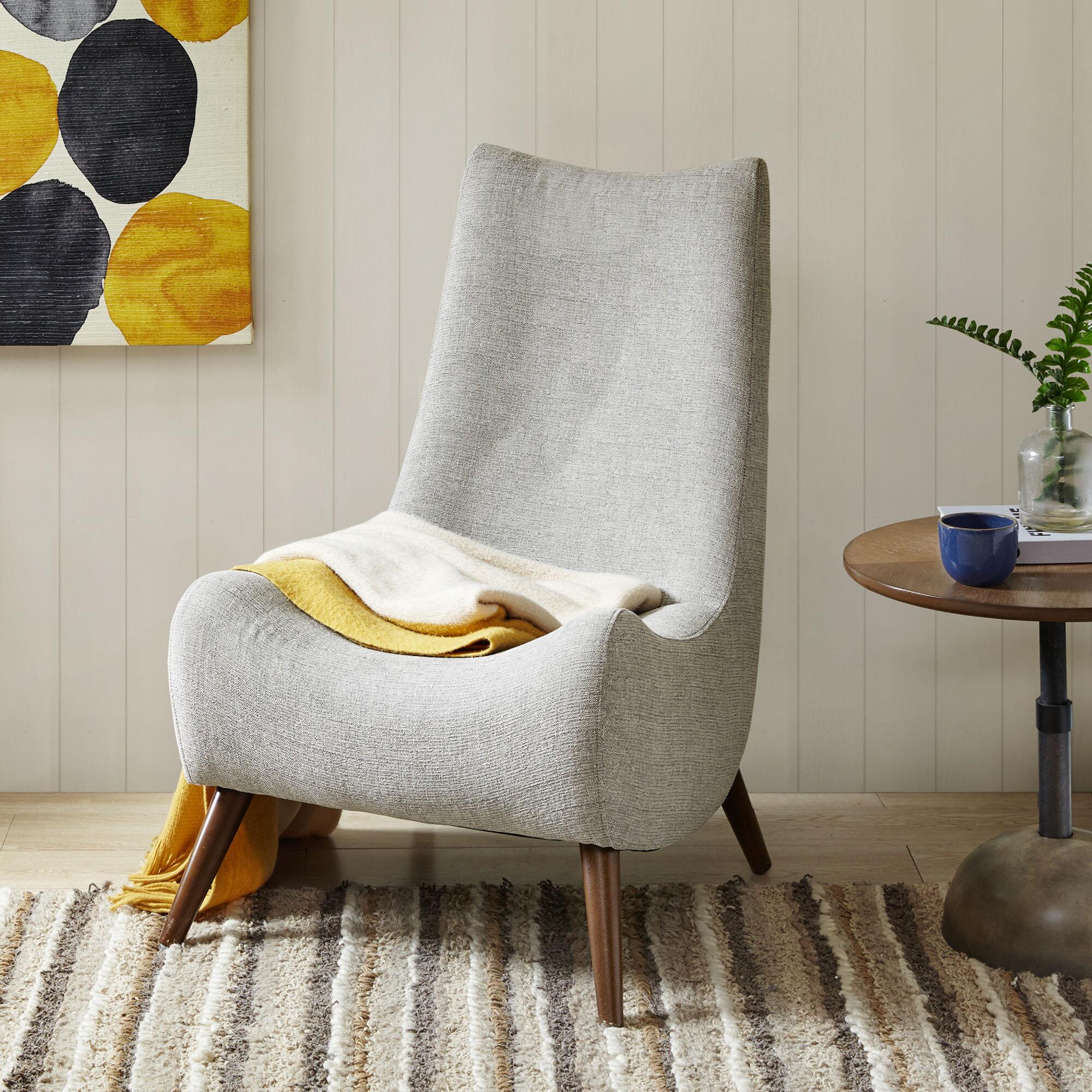 Tan Plush Curved Upholstered Chair