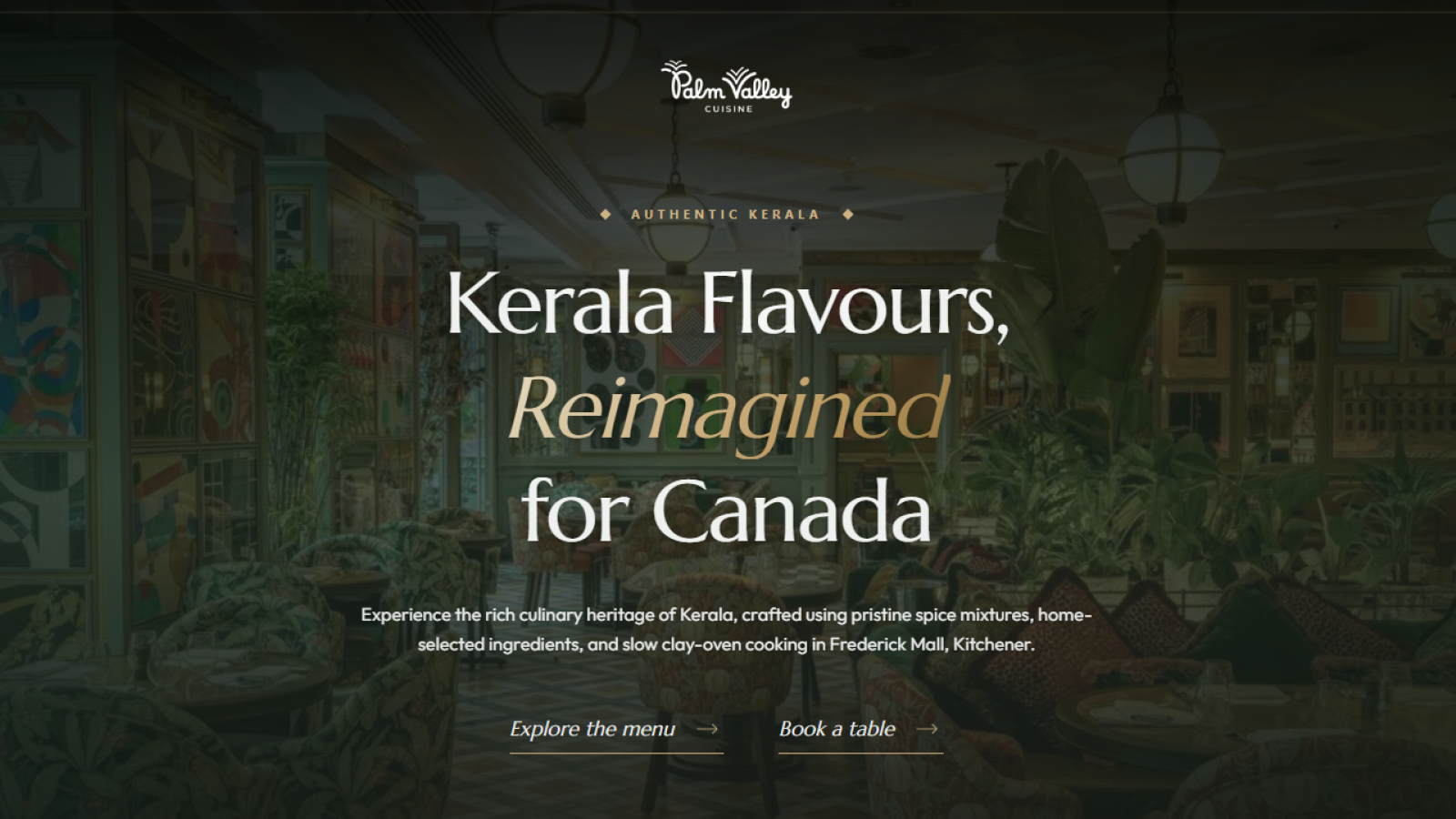 Redesigned Palm Valley Cuisine Restaurant Homepage