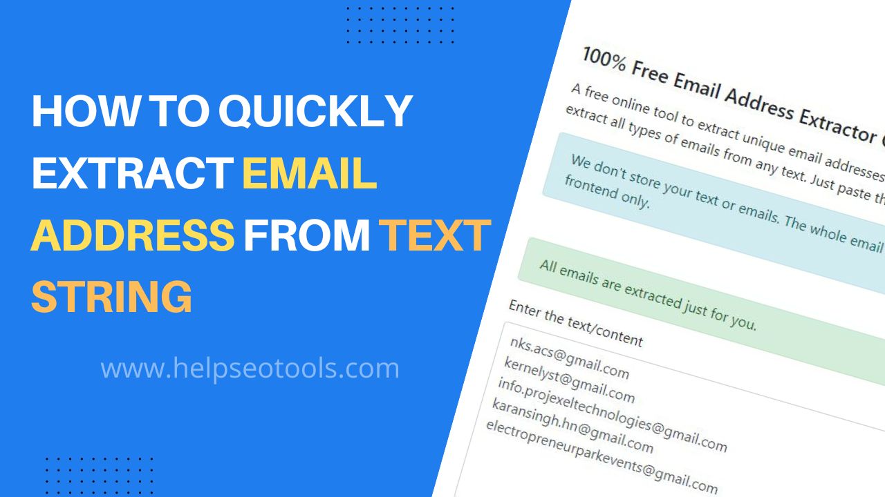 A free online tool to extract email addresses from the text content. If you have a text file containing irrelevant text and you want to extract all imported email addresses from the text, then keep reading this post.