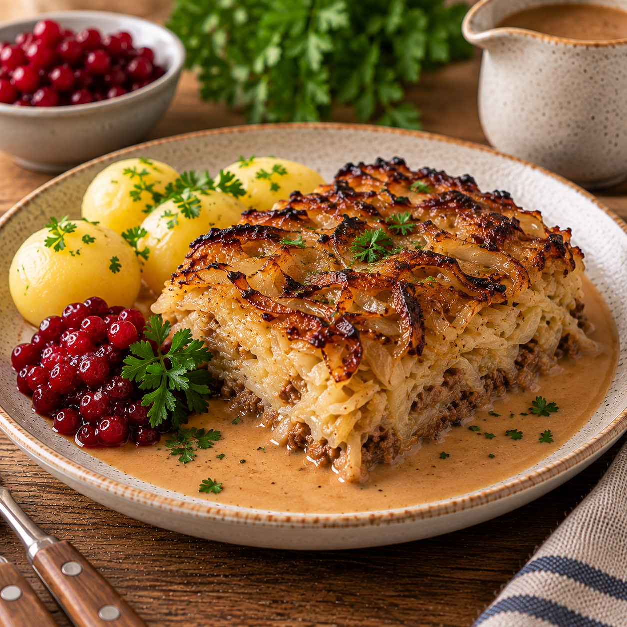 Kålpudding med gräddsås