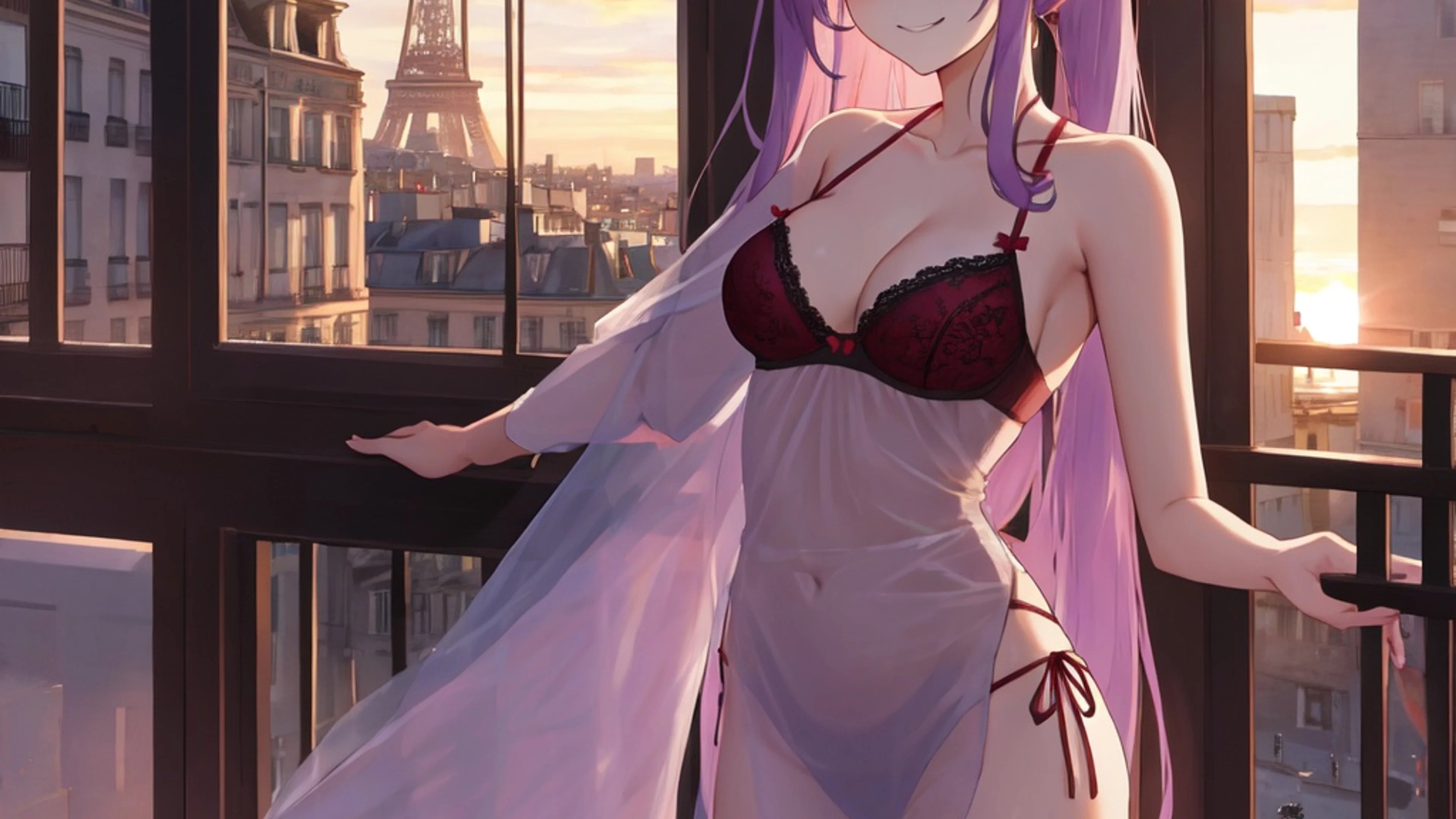 Mature Maid Assassin — Parisian Sunset Sliding Challenge — Wallpaper desktop preview