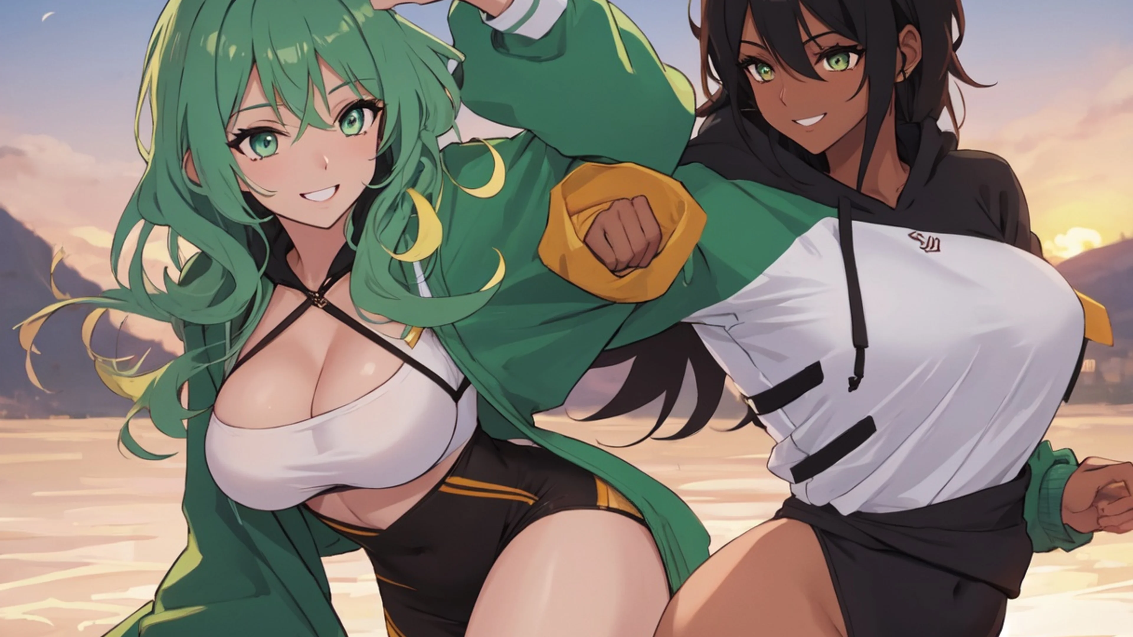 Samurai Sirens Sunset Fight — Jigsaw Challenge Wallpaper desktop preview