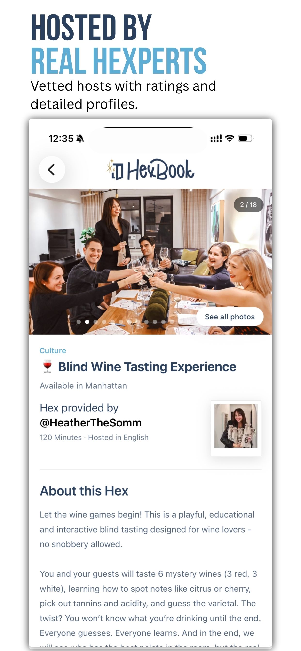 HexBook experience detail — hosted by vetted Hexperts with ratings and profiles.