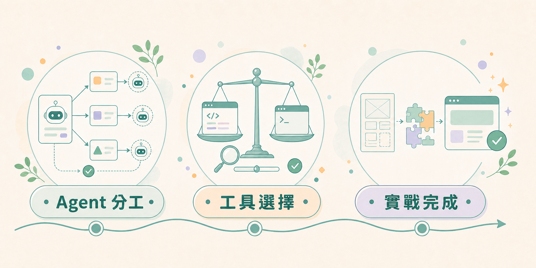 協作精選包聚焦的三項能力:Agent 分工、工具選擇、實戰完成