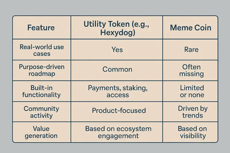 utility tokens vs meme coins