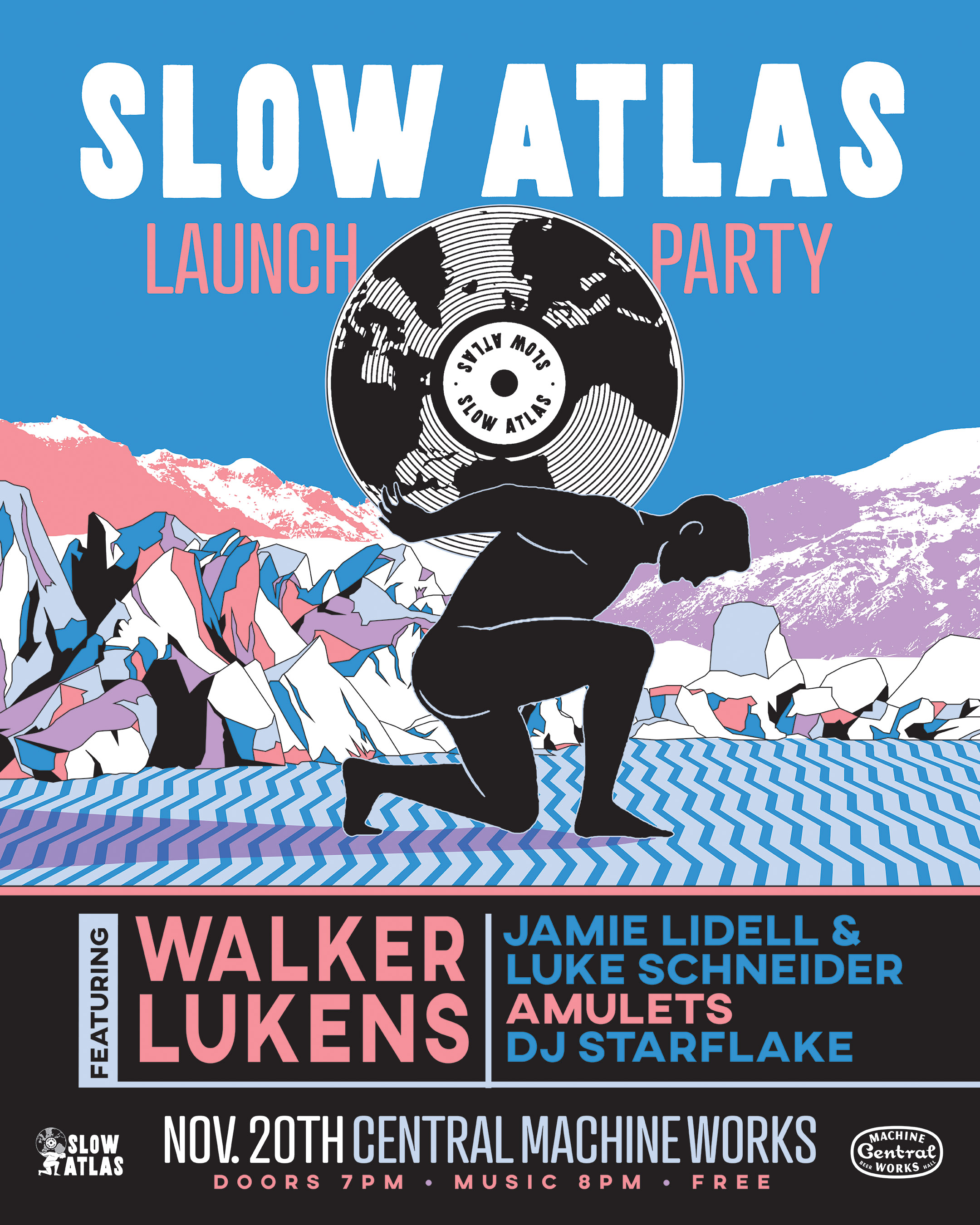Slow Atlas Launch Party featuring Walker Lukens, Jamie Lidell, Luke Schneider, Amulets and DJ Starflake Austin concert poster