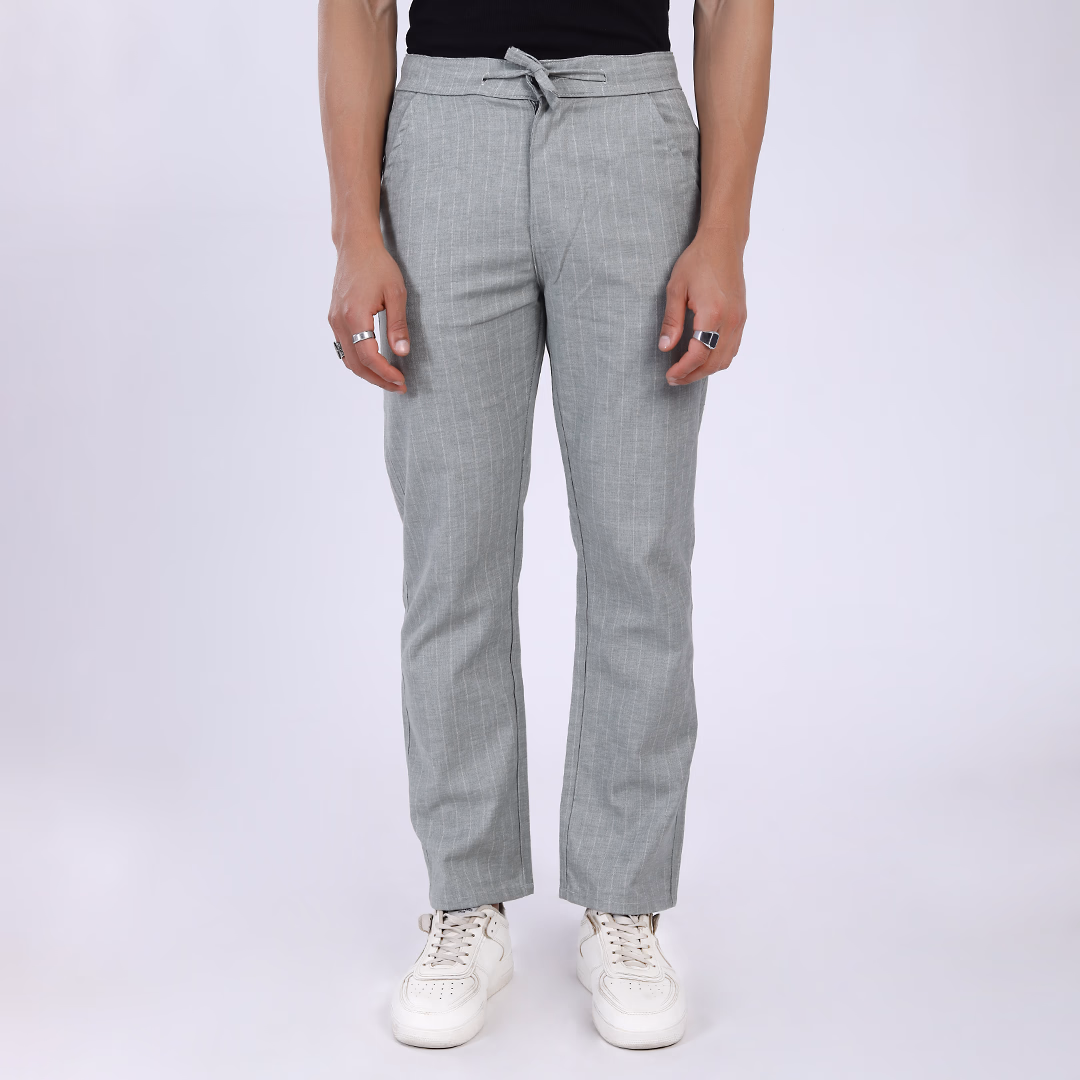 Relaxed Fit Linen Trousers with Vertical Stripes (hover view)