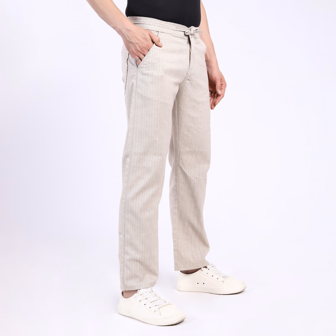 Smart Casual Linen Pants with Subtle Stripe Pattern (hover view)
