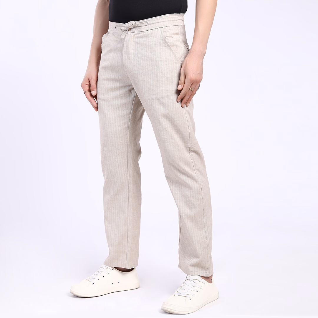 Smart Casual Linen Pants with Subtle Stripe Pattern
