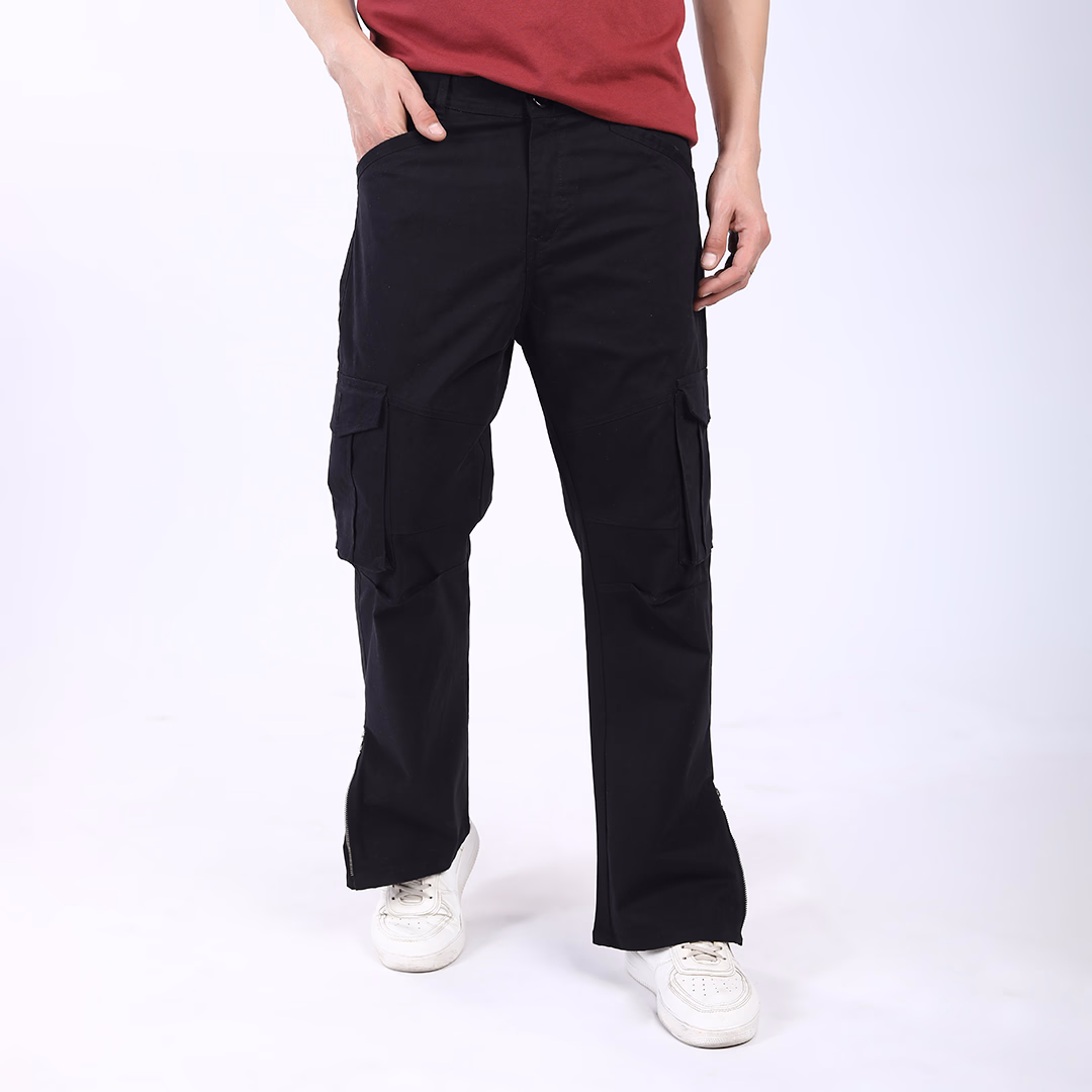 Men’s Premium Cotton Relaxed Fit Cargo Pants with Zippered Ankles – Street Style Essential (hover view)
