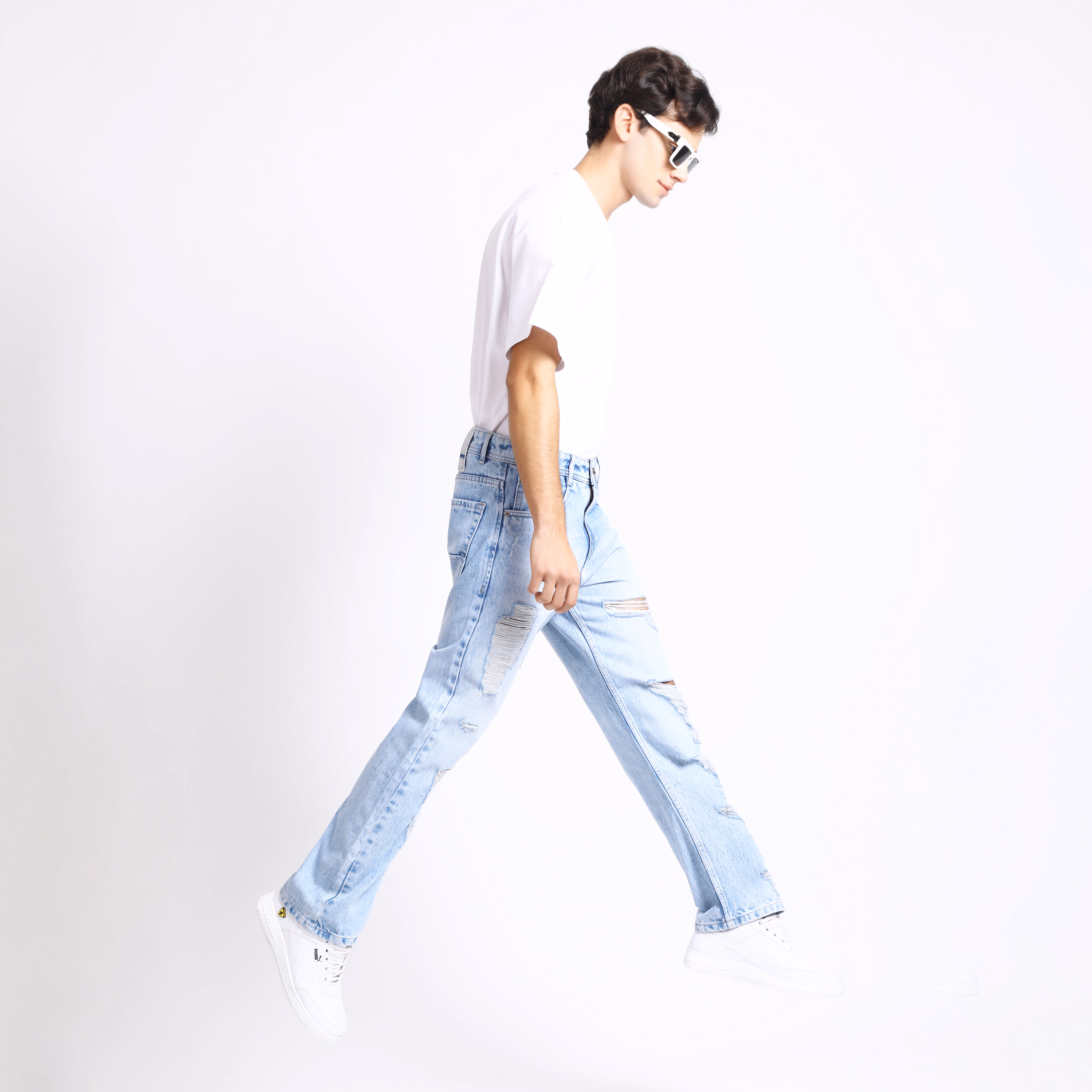 Ripped Jeans for Men – Heavy Distressed Light Wash Baggy Denim (hover view)