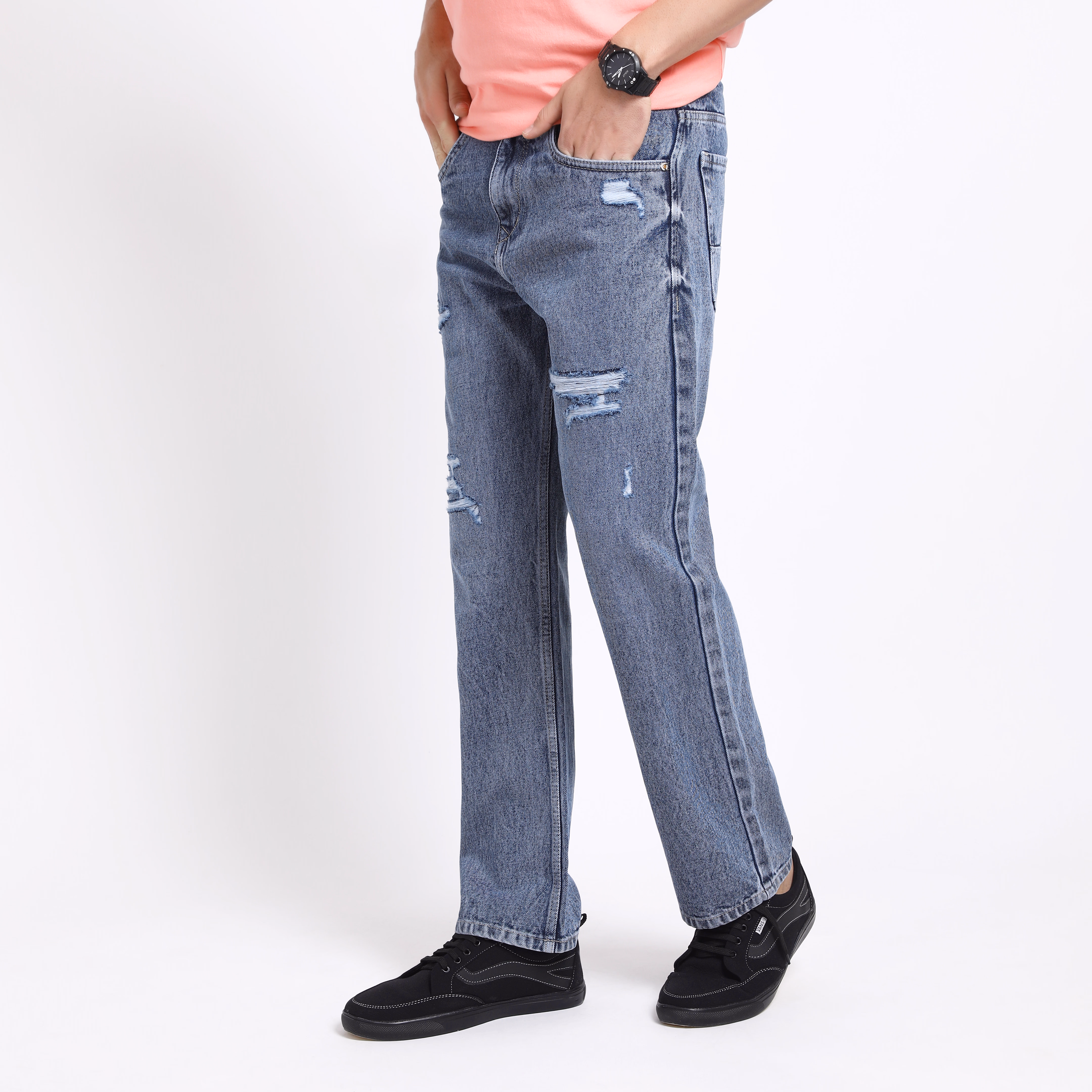 Classic Grey Ripped Jeans – Baggy Fit Denim for Bold Street Style