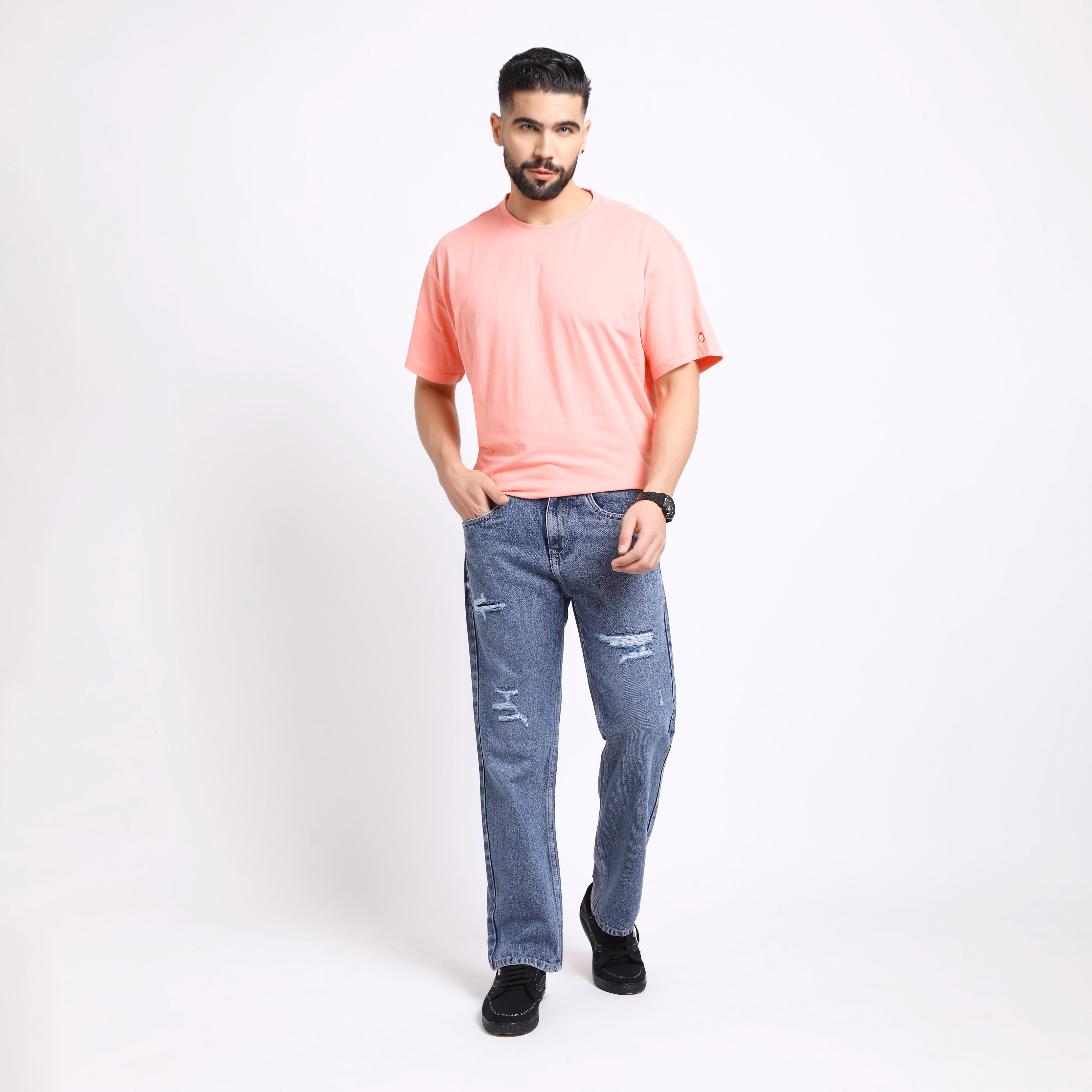 Classic Grey Ripped Jeans – Baggy Fit Denim for Bold Street Style (hover view)