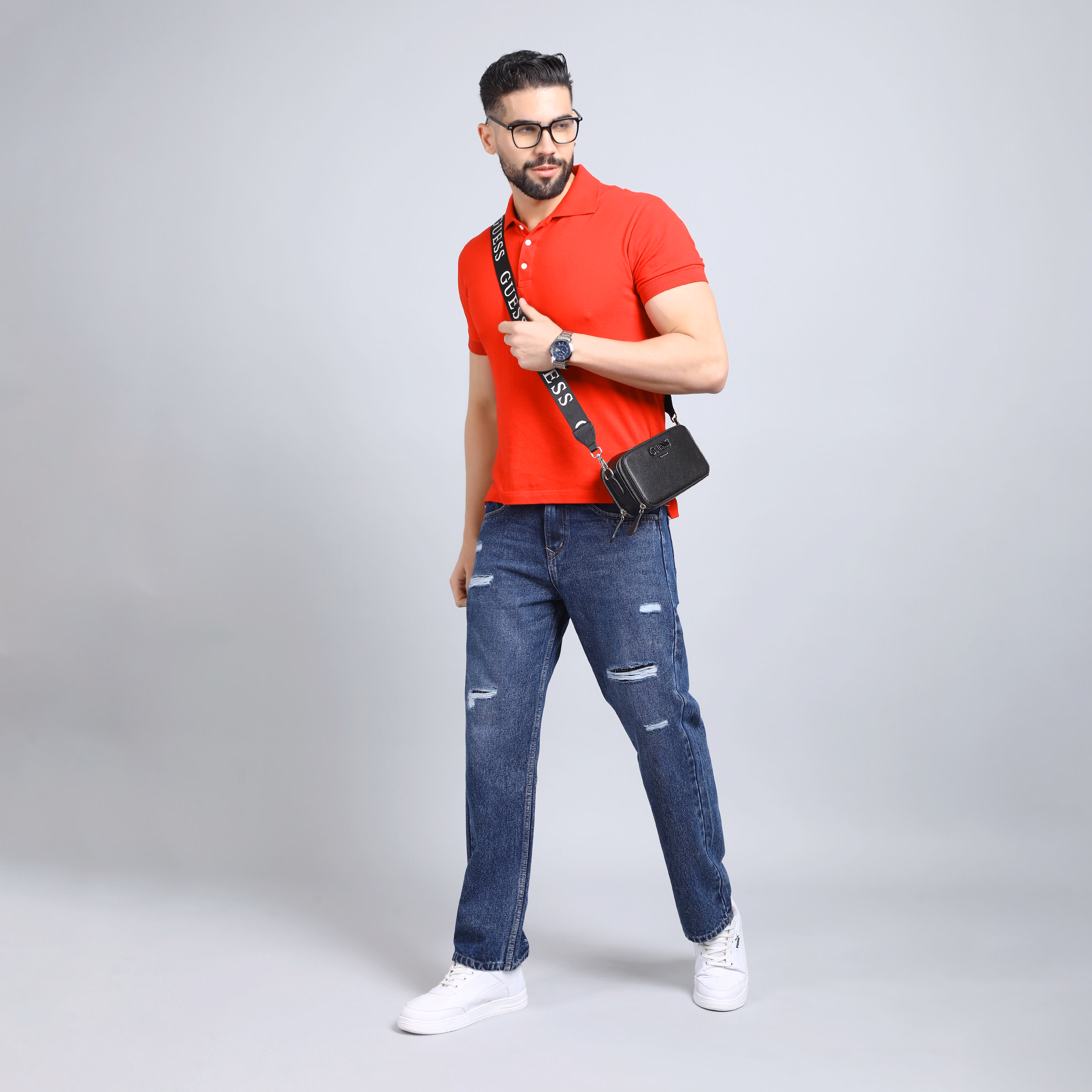 Distressed Wash Baggy Fit Jeans – Men’s Casual & College Wear Denim