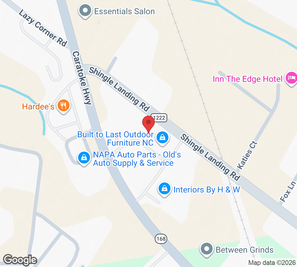 Map showing Carolina Woodcraft & Supply at 417 Caratoke Hwy Unit D, Moyock, NC 27958