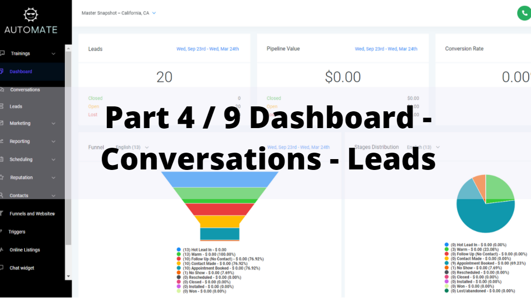 Overview of Automate.Solar Training - Dashboard - Conversations - Leads