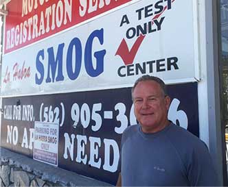 Smog tarp and owner