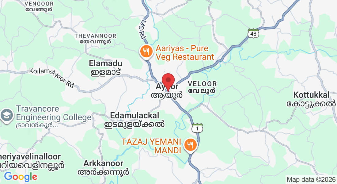 VVW6+W8P, Kilimanoor - Kottarakkara Rd, Ayoor, Edamulackal, Kerala 691533, India