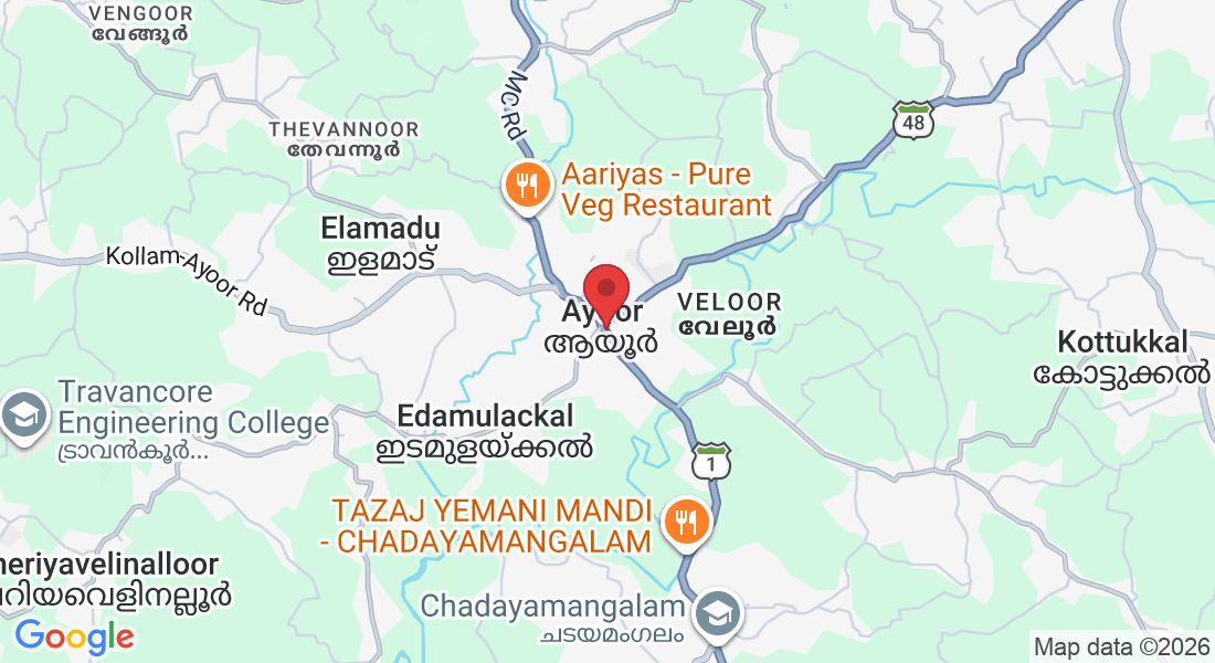 VVW6+W8P, Kilimanoor - Kottarakkara Rd, Ayoor, Edamulackal, Kerala 691533, India