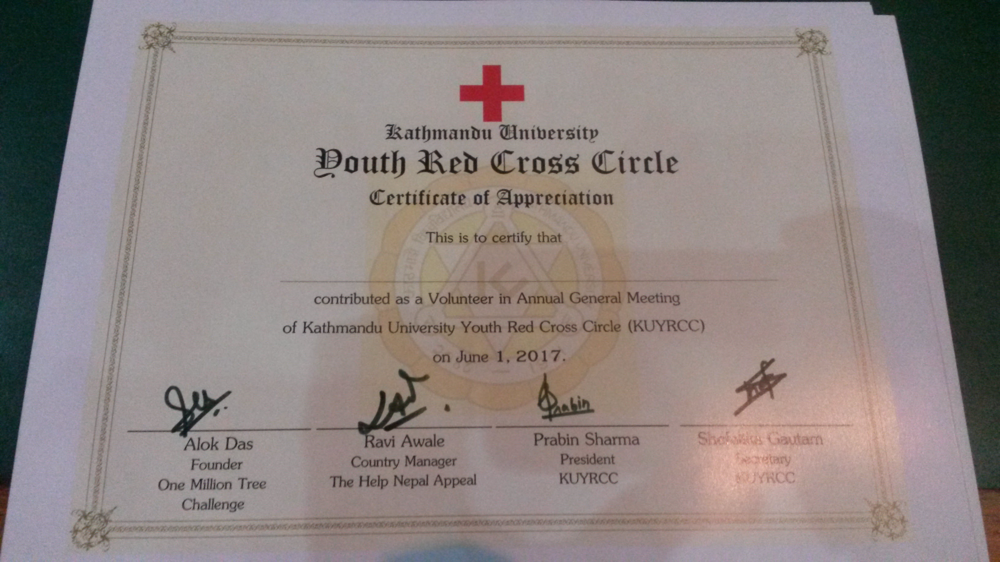 Certificate of Appreciation