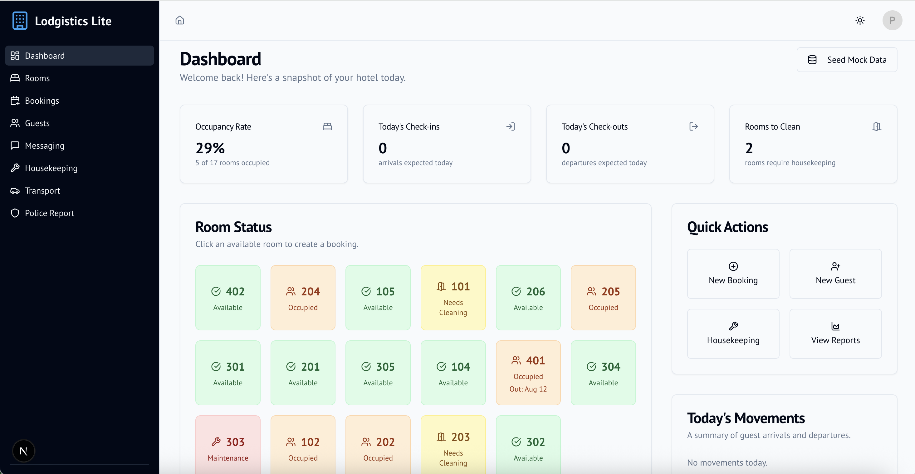 Lodgistics Lite Dashboard