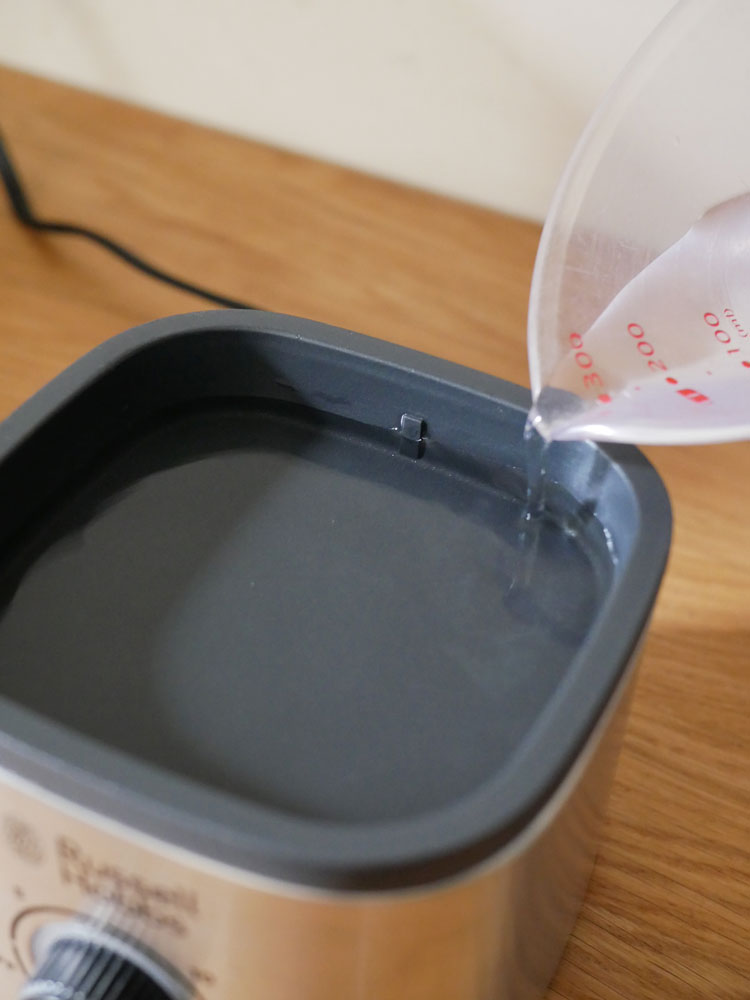 Russell Hobbsクイックミニスチーマー本体と付属のエッグトレイ、スチーム皿が並んだ画像。ステンレス製でコンパクトなデザイン。