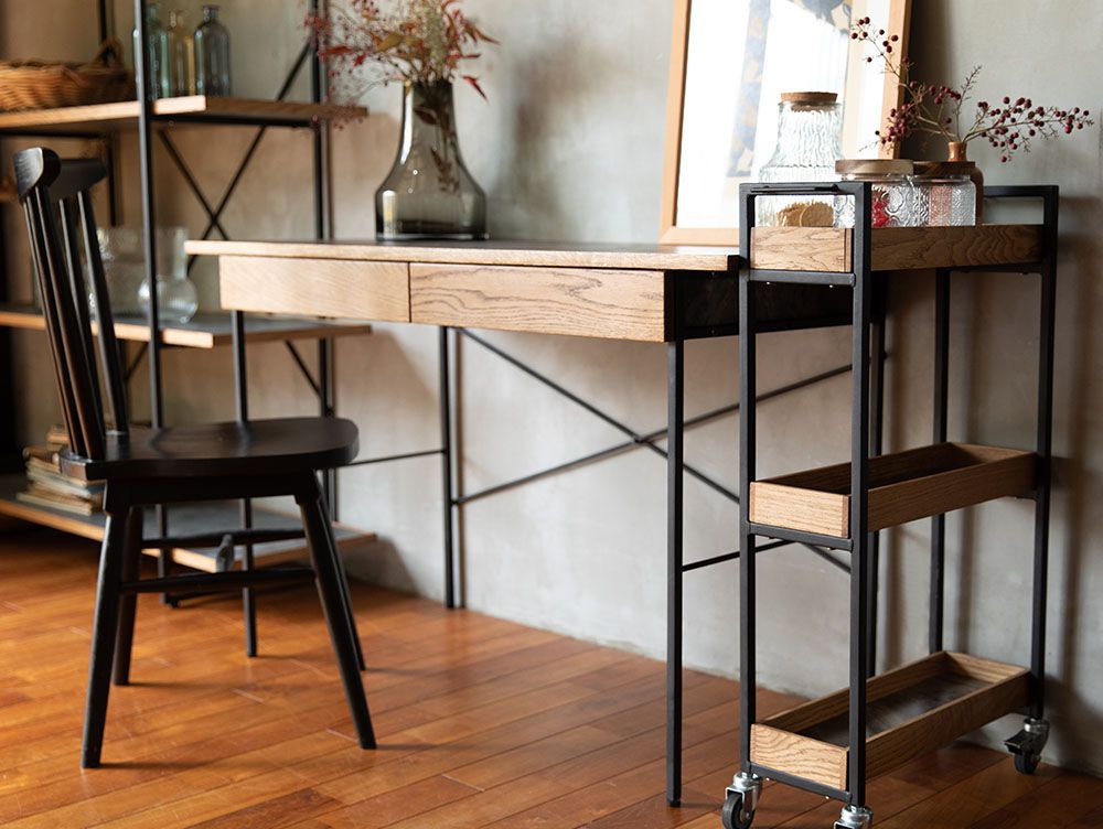 アデペシュPOLポルデスク、スチールフレームとオーク無垢材を使用したモダンな木製書斎デスク