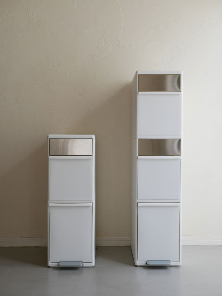 ライクイット スイングパネルダストボックス 灰色と銀色の2段キャビネット、引き出しと棚付き