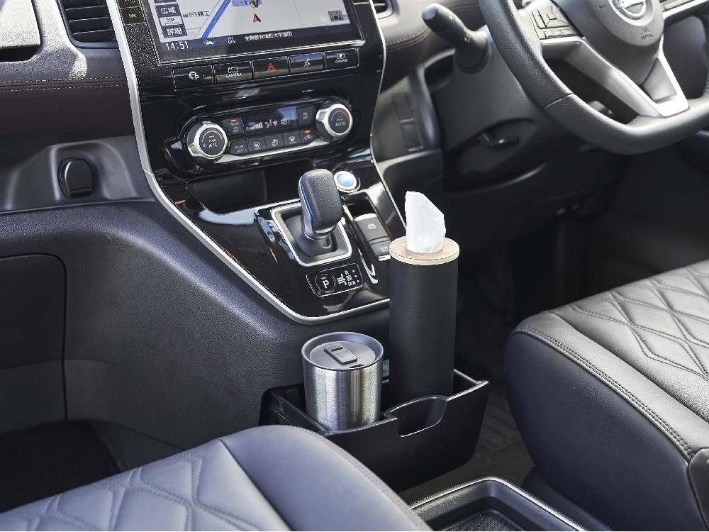 【RIN/リン】ボトル型ティッシュケース S。スチール製本体と天然木蓋を持つ直径7cm、高さ23.8cmのスタイリッシュなティッシュケース。