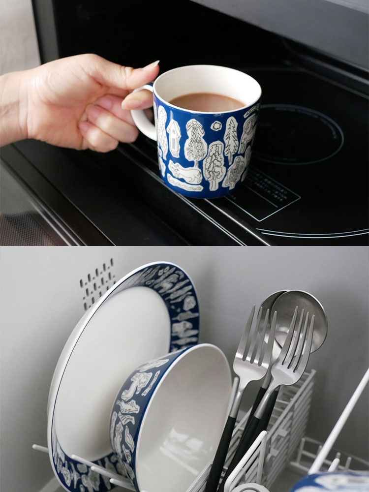 イッタラ×ミナペルホネン フォレストライフ2023限定カラーの青白磁器製マグカップ、ボウル、プレートのセット