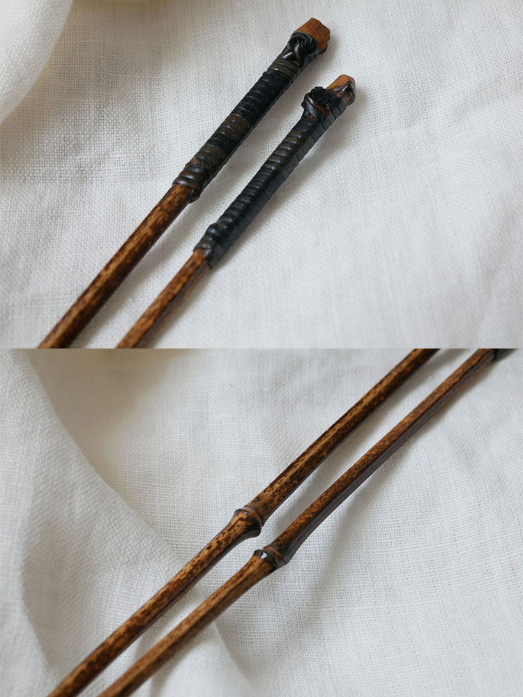 黒竹と籐を使用した公長斎小菅のおもてなし用取り箸、拭き漆仕上げの26cmセット