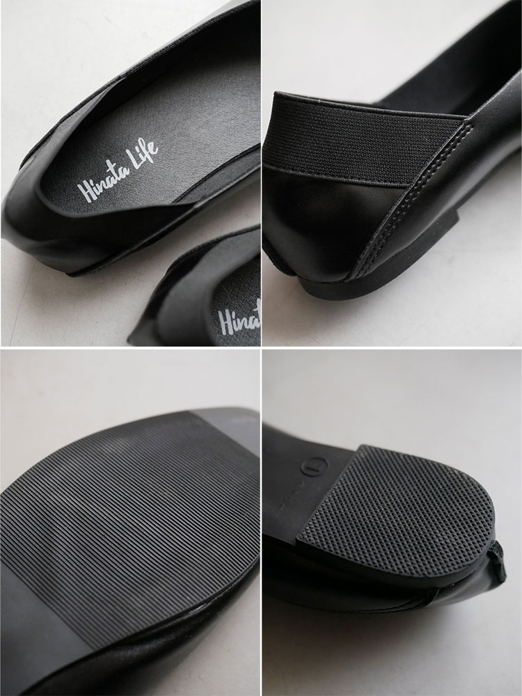 シルバーのストラップが付いた黒色のレザーバレエフラット、合成ゴムソールのドレスシューズ