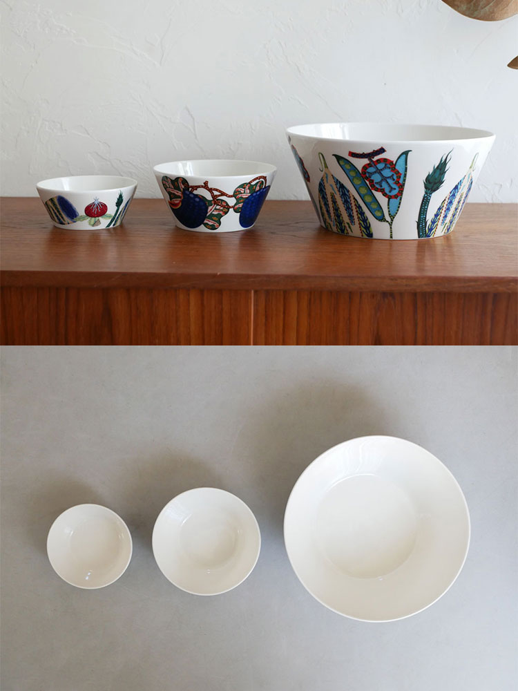 Iittala（イッタラ）のタイカサトボウル、磁器製のセラミックボウルで異なるサイズがあり、テーブルウェアやキッチン用品として使用可能