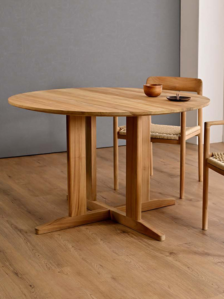 【Sunflower Rattan】HOKOSのチーク無垢材製丸型ダイニングテーブル