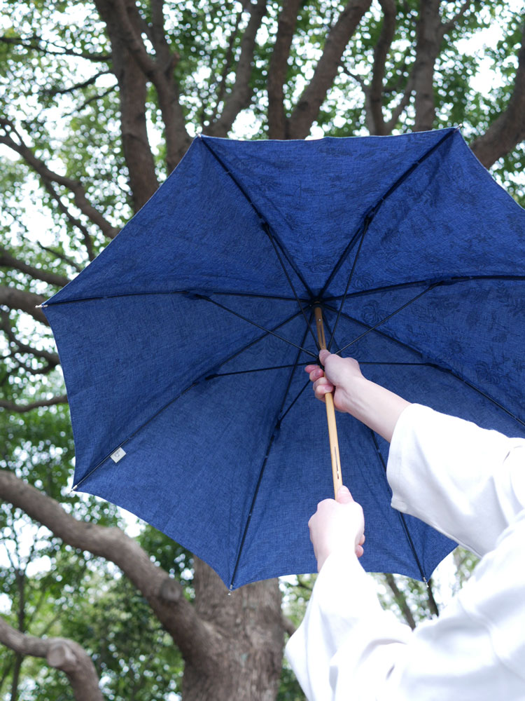 青色のデニム風プレーンカラー傘